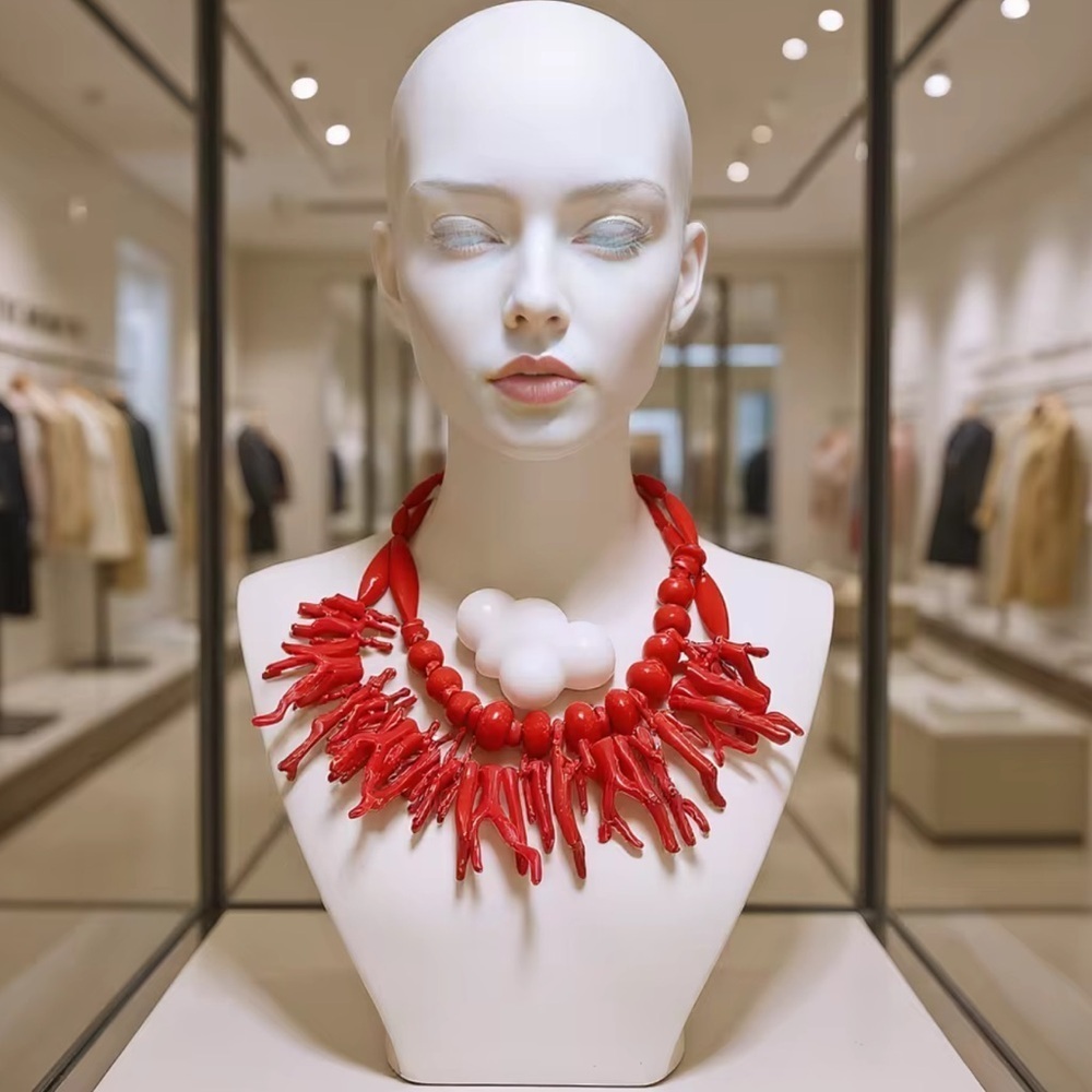 Red Coral Branch Statement Necklace – Bold Ocean-Inspired Chunky Bib Jewelry - Picture 2 of 6